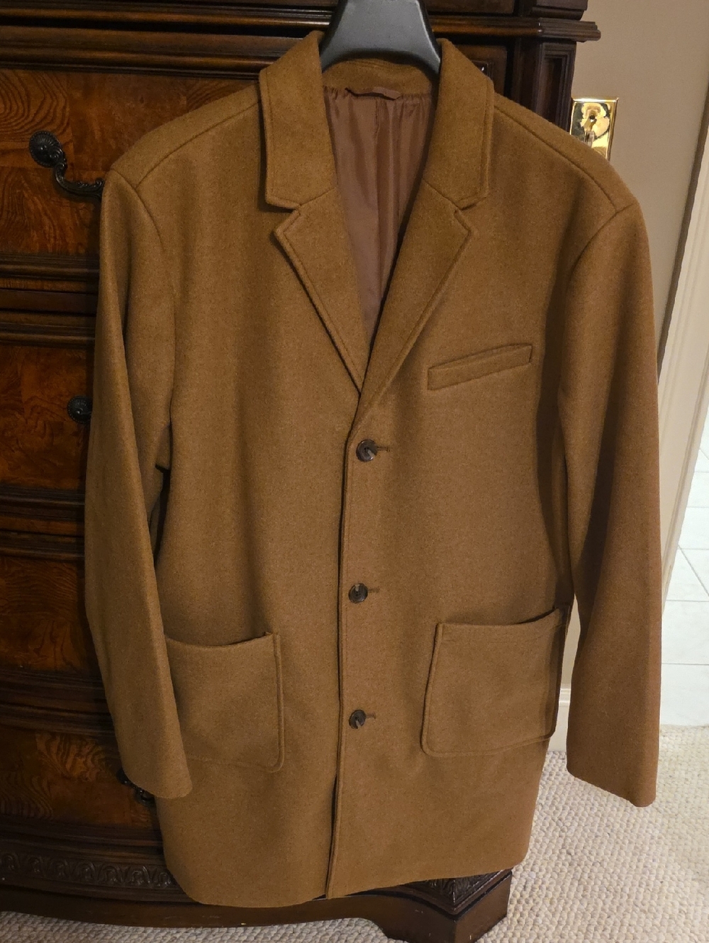 Men's Brown Wool Blend Single-Breasted Coat
